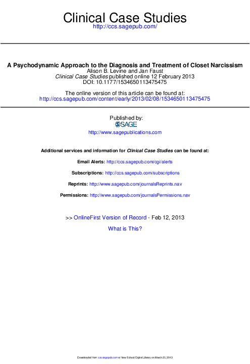 A Psychodynamic Approach to the Diagnosis and Treatment of Closet Narcissism