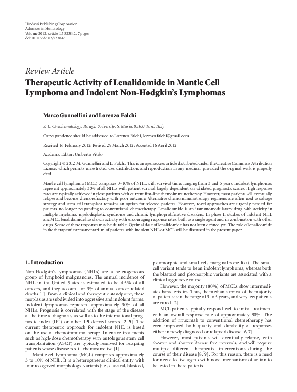 (PDF) Therapeutic Activity of Lenalidomide in Mantle Cell Lymphoma and ...