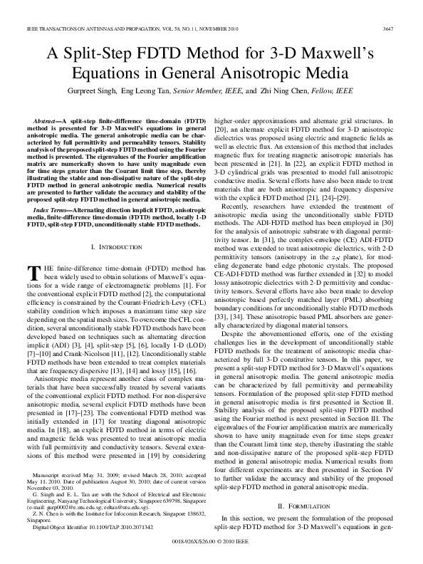 (PDF) A Split-Step FDTD Method for 3-D Maxwell's Equations in General ...