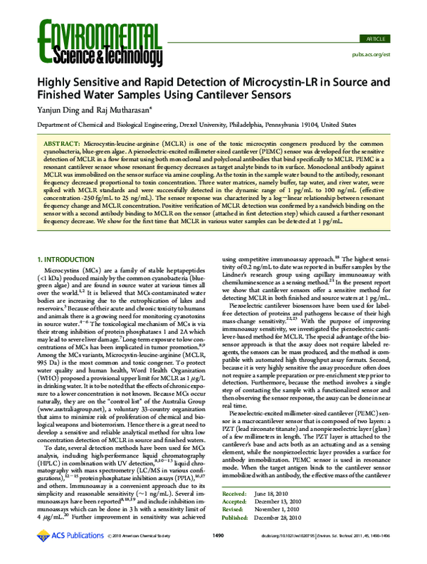 (PDF) Highly Sensitive and Rapid Detection of Microcystin-LR in Source ...