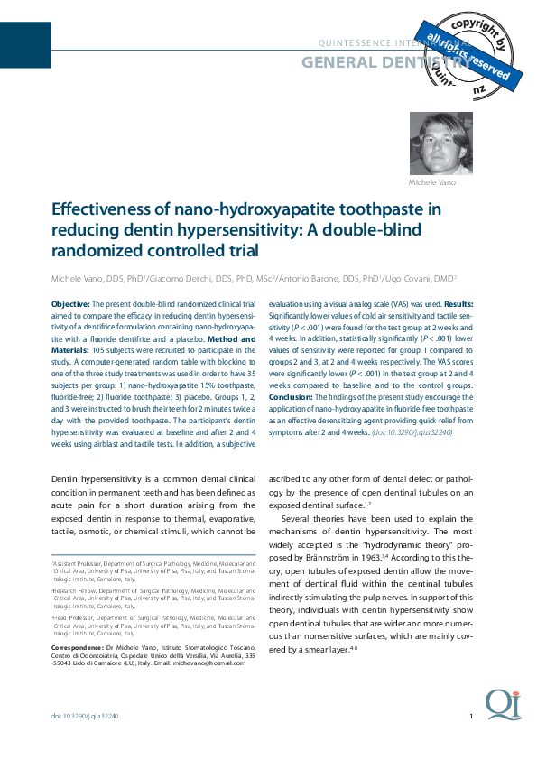 (PDF) Effectiveness of nanohydroxyapatite toothpaste in reducing