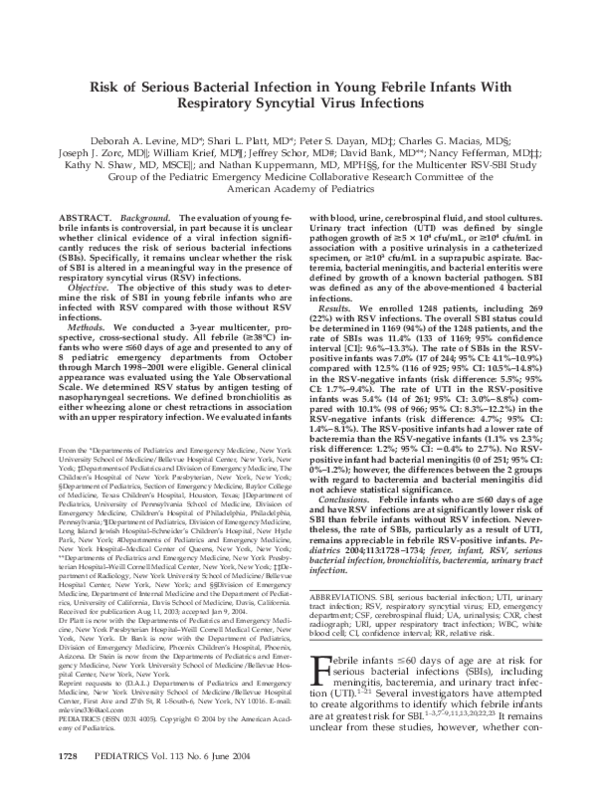 (PDF) Risk of Serious Bacterial Infection in Young Febrile Infants With ...