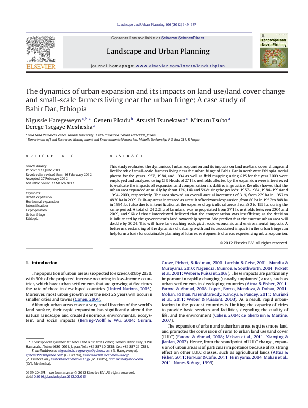 (PDF) The dynamics of urban expansion and its impacts on land use/land ...