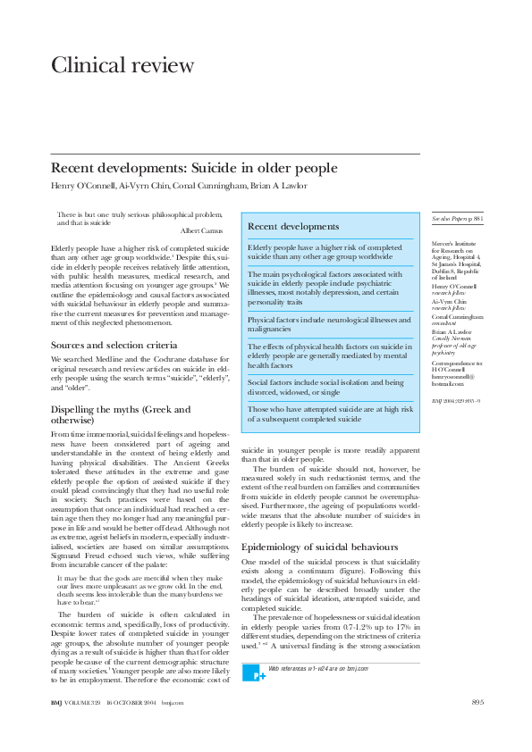 (PDF) Recent developments: Suicide in older people