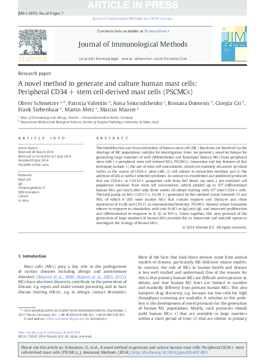 (PDF) A novel method to generate and culture human mast cells ...