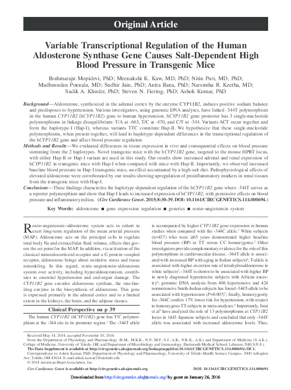 (PDF) Variable Transcriptional Regulation of the Human Aldosterone ...