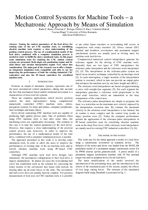 (PDF) Motion control systems for machine tools a mechatronic approach