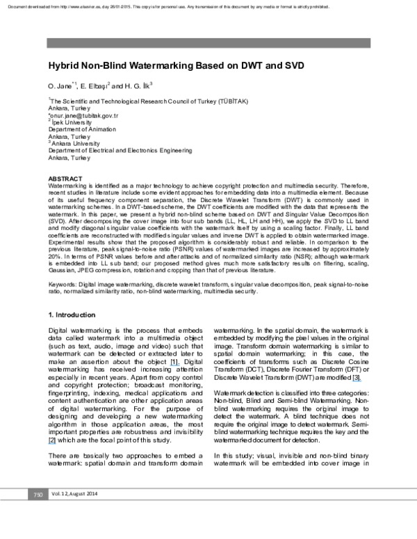(PDF) Hybrid Non-Blind Watermarking Based on DWT and SVD