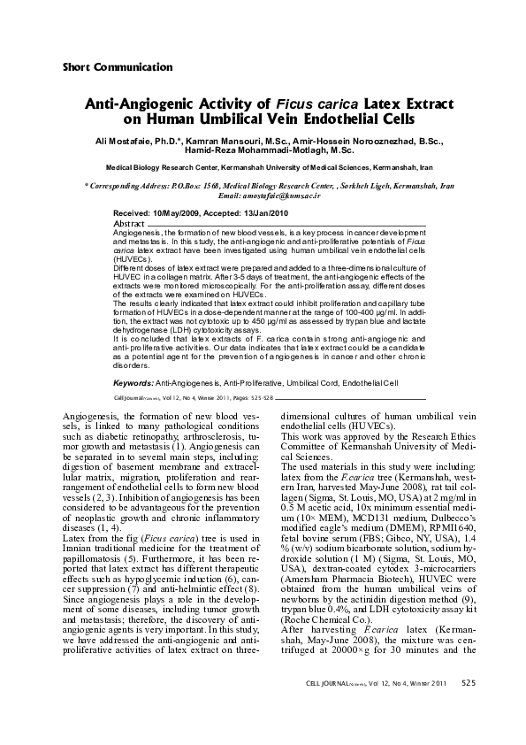 (PDF) Anti-Angiogenic Activity of Ficus carica Latex Extract on Human ...