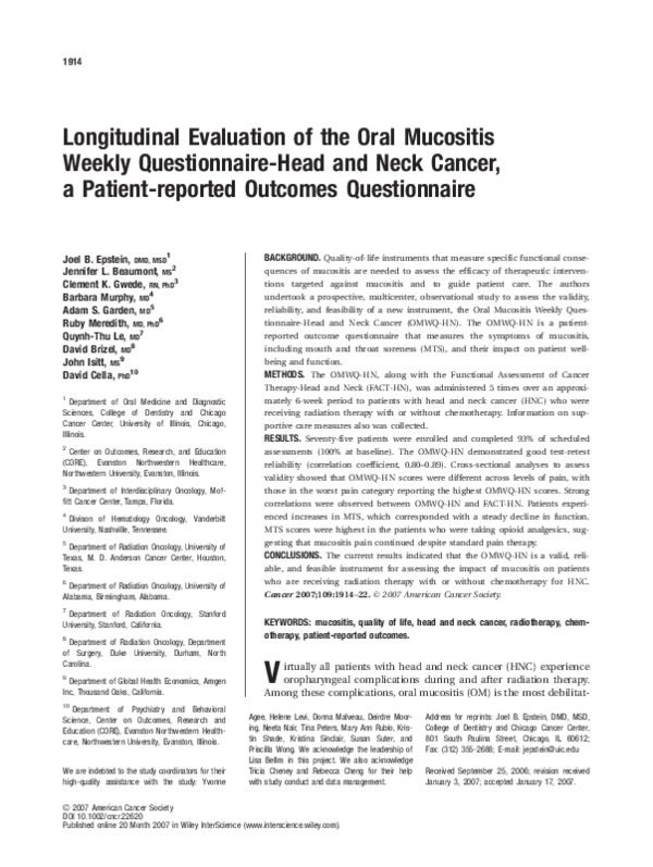 (PDF) Longitudinal evaluation of the oral mucositis weekly