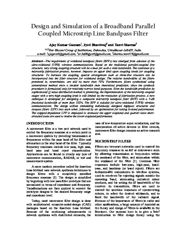 (PDF) Design and Simulation of a Broadband Parallel Coupled Microstrip ...