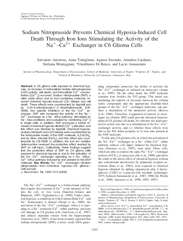 (PDF) Sodium Nitroprusside Prevents Chemical Hypoxia-Induced Cell Death ...