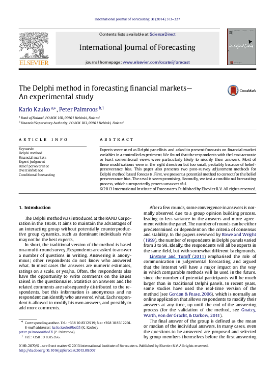 (PDF) The Delphi method in forecasting financial markets— An ...