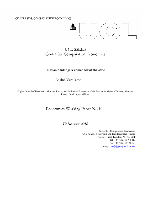 Pdf Russian Banking A Comeback Of The State Andrei Vernikov
