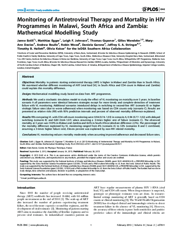 (PDF) Monitoring of Antiretroviral Therapy and Mortality in HIV ...
