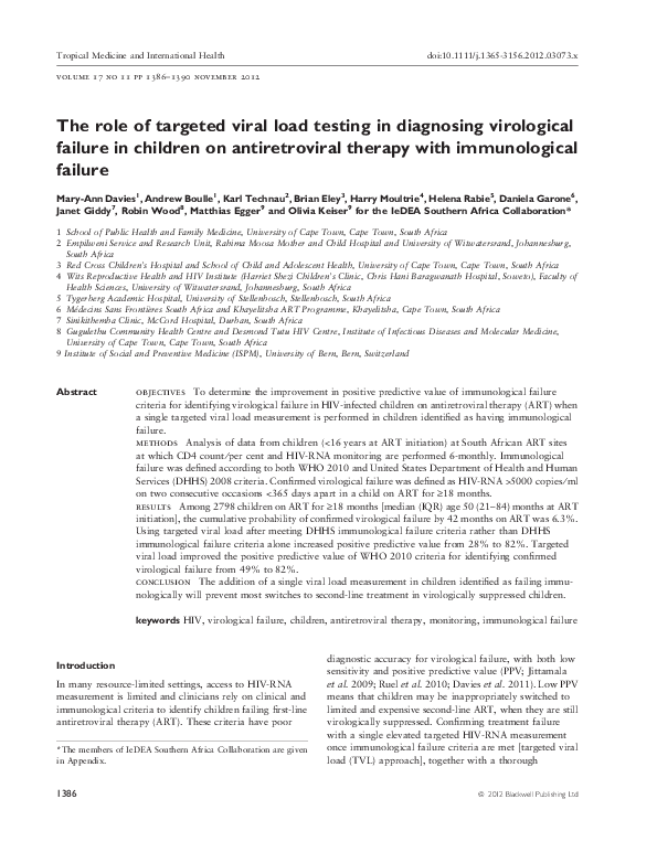 (PDF) The role of targeted viral load testing in diagnosing virological ...