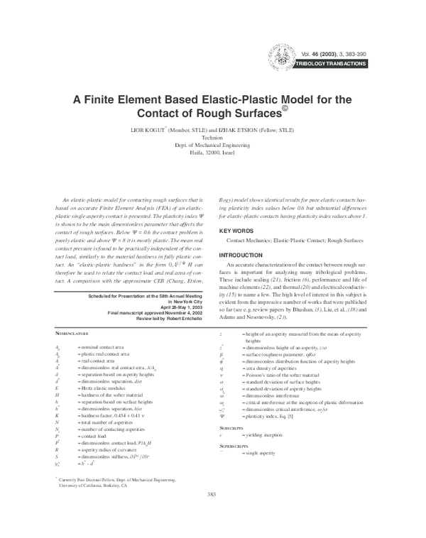 (PDF) A Finite Element-Based Elastic-Plastic Model for the Contact of ...