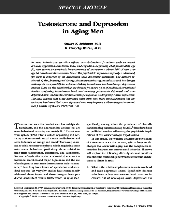 (PDF) Testosterone and depression in aging men