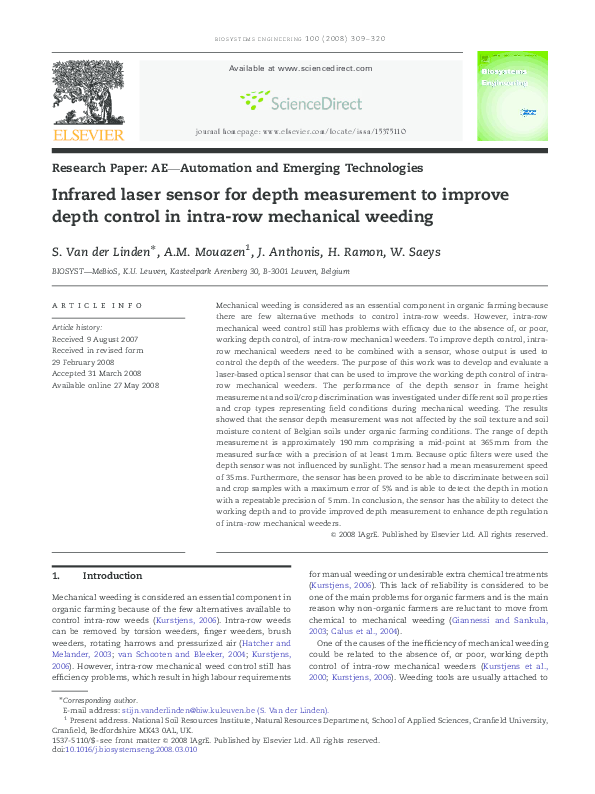 (PDF) Infrared laser sensor for depth measurement to improve depth ...