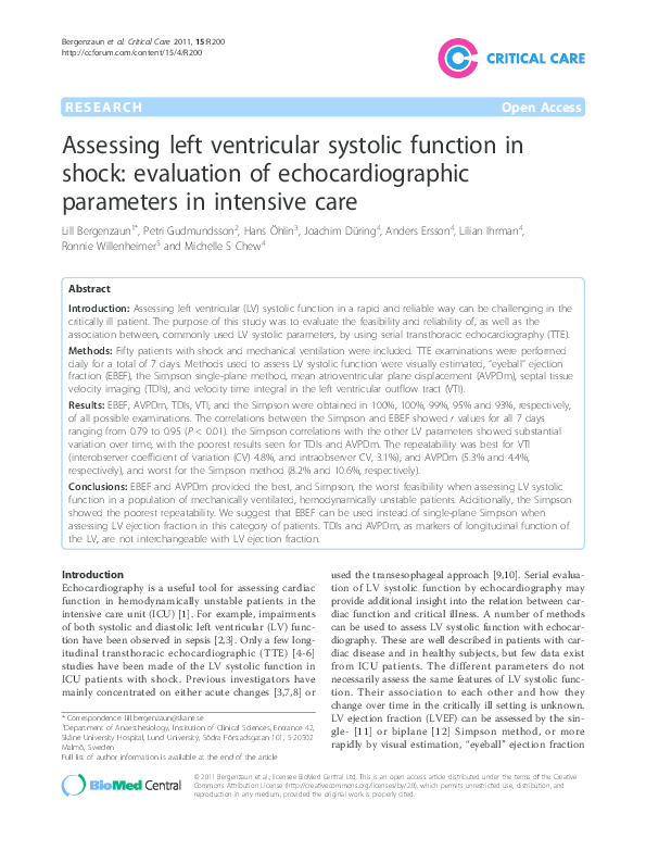 (PDF) Assessing left ventricular systolic function in shock: evaluation ...