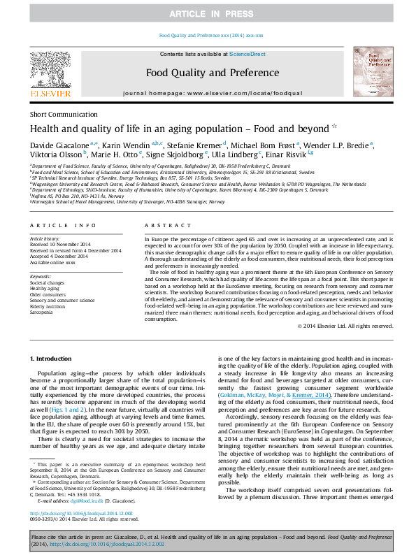 (PDF) Health and quality of life in an aging population – Food and beyond
