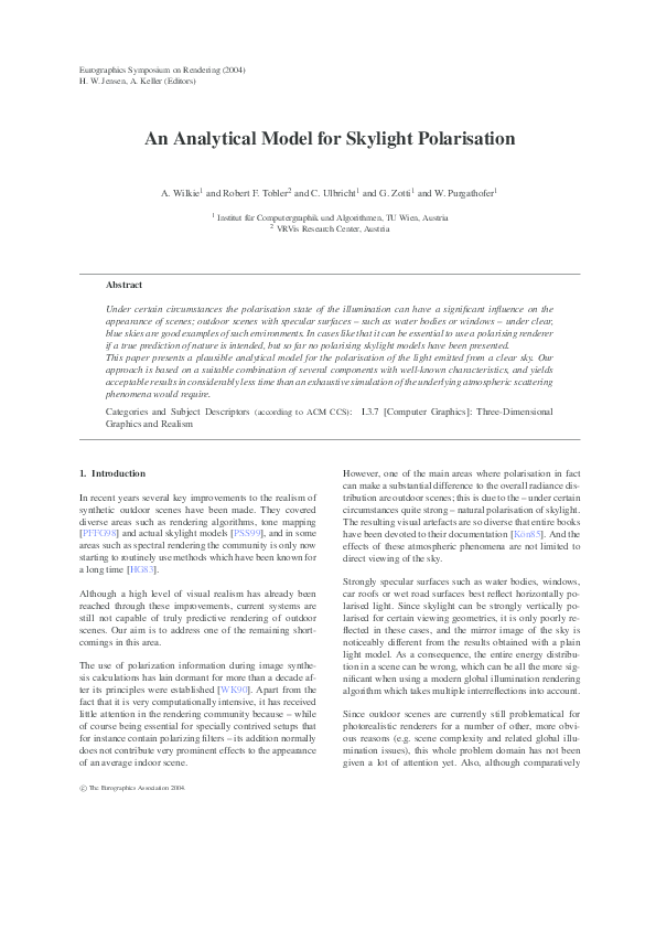 (PDF) An Analytical Model for Skylight Polarization R. Tobler