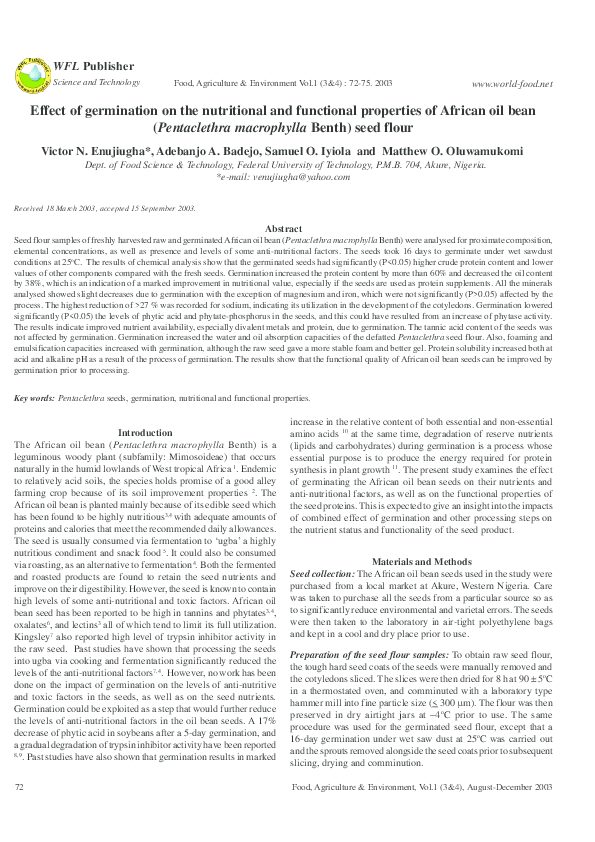 (PDF) Effect of germination on the nutritional and functional ...