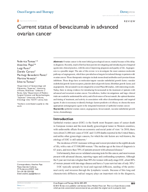 (PDF) Current status of bevacizumab in advanced ovarian cancer