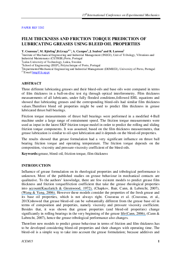 (PDF) FILM THICKNESS AND FRICTION TORQUE PREDICTION OF LUBRICATING ...