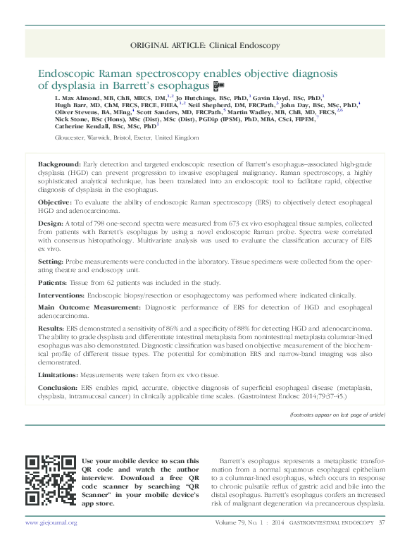 (PDF) Endoscopic Raman spectroscopy enables objective diagnosis of ...