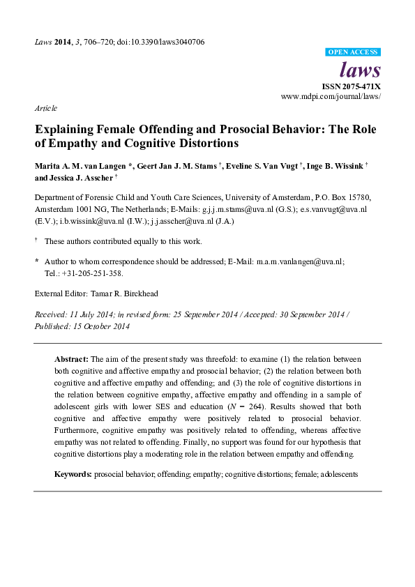 (PDF) Explaining Female Offending and Prosocial Behavior: The Role of ...