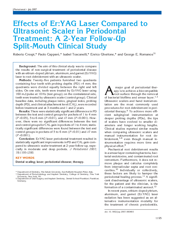 (PDF) Effects of ErYAG Laser Compared to Ultrasonic Scaler in