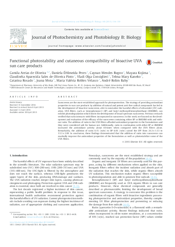 (PDF) Functional photostability and cutaneous compatibility of ...