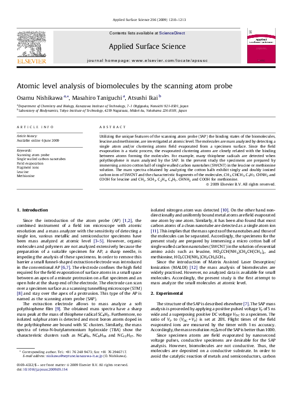 (PDF) Atomic level analysis of biomolecules by the scanning atom probe