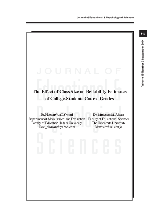 (PDF) The Effect of Class Size on Reliability Estimates of College ...