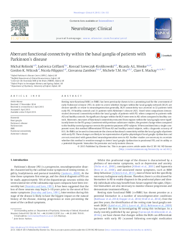 (PDF) Aberrant functional connectivity within the basal ganglia of ...