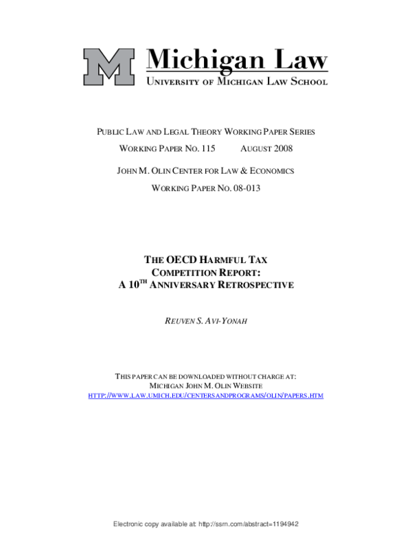 (PDF) The OECD Harmful Tax Competition Report A Tenth Anniversary
