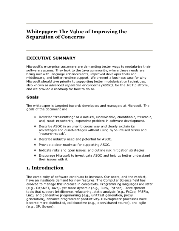 (PDF) Whitepaper: The Value of Improving the Separation of Concerns
