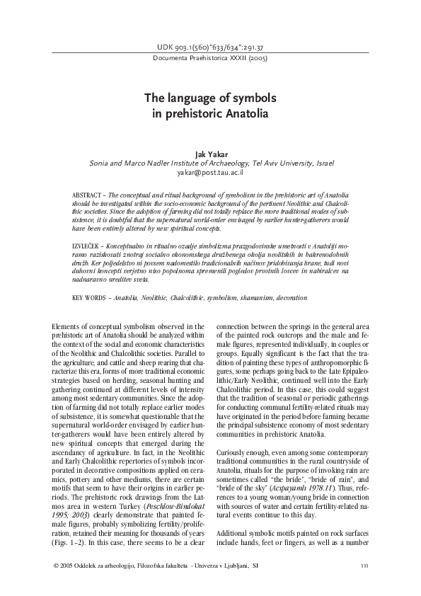 (PDF) The language of symbols in prehistoric Anatolia