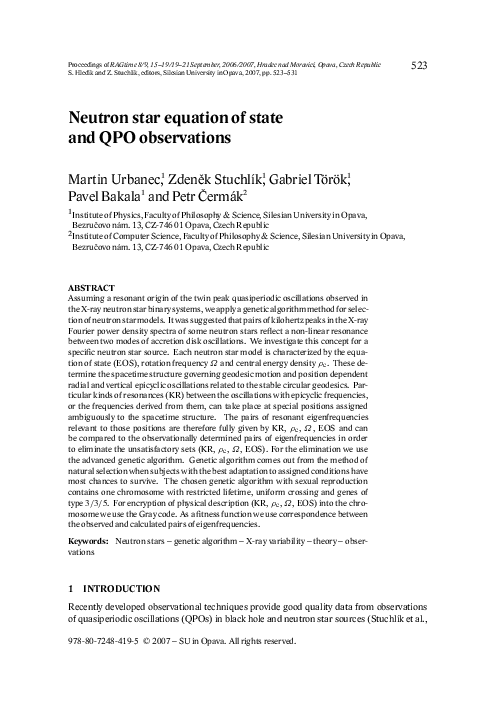 (PDF) Neutron star equation of state and QPO observations