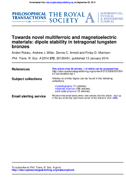 (PDF) Towards novel multiferroic and magnetoelectric materials: dipole ...