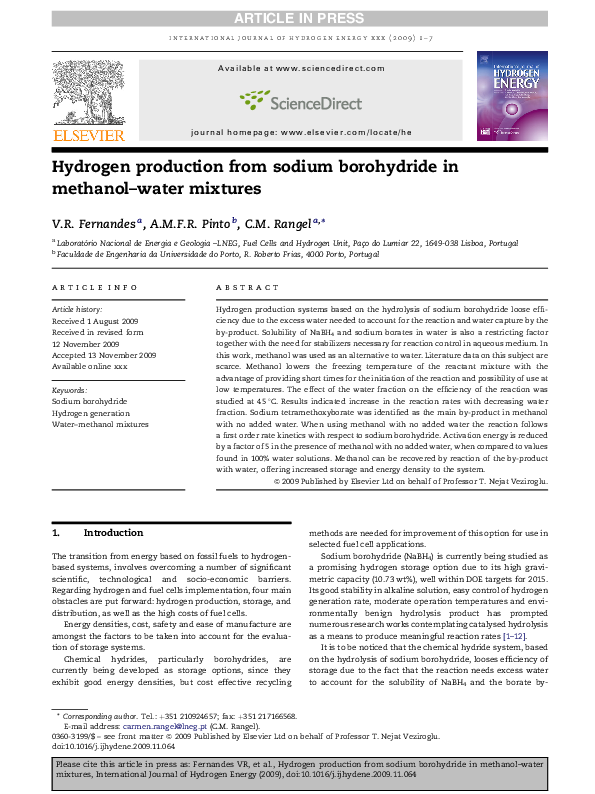(PDF) Hydrogen production from sodium borohydride in methanol–water ...