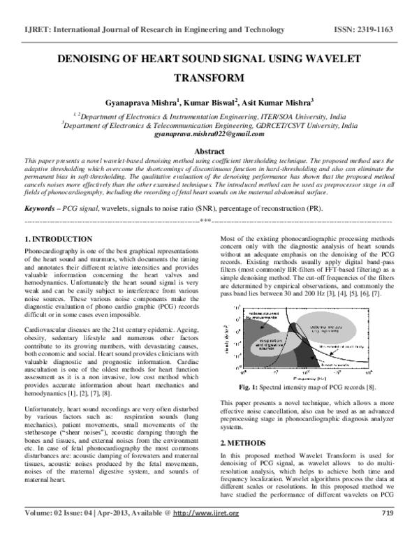 (PDF) DENOISING OF HEART SOUND SIGNAL USING WAVELET TRANSFORM