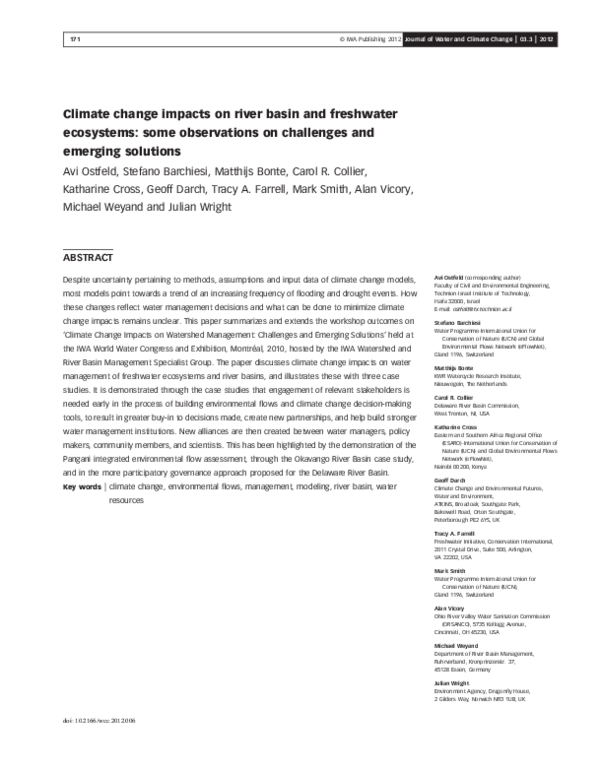 (PDF) Climate change impacts on river basin and freshwater ecosystems ...