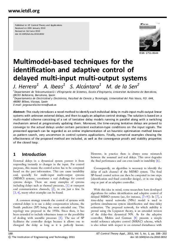 (PDF) Multimodel-based techniques for the identification and adaptive ...