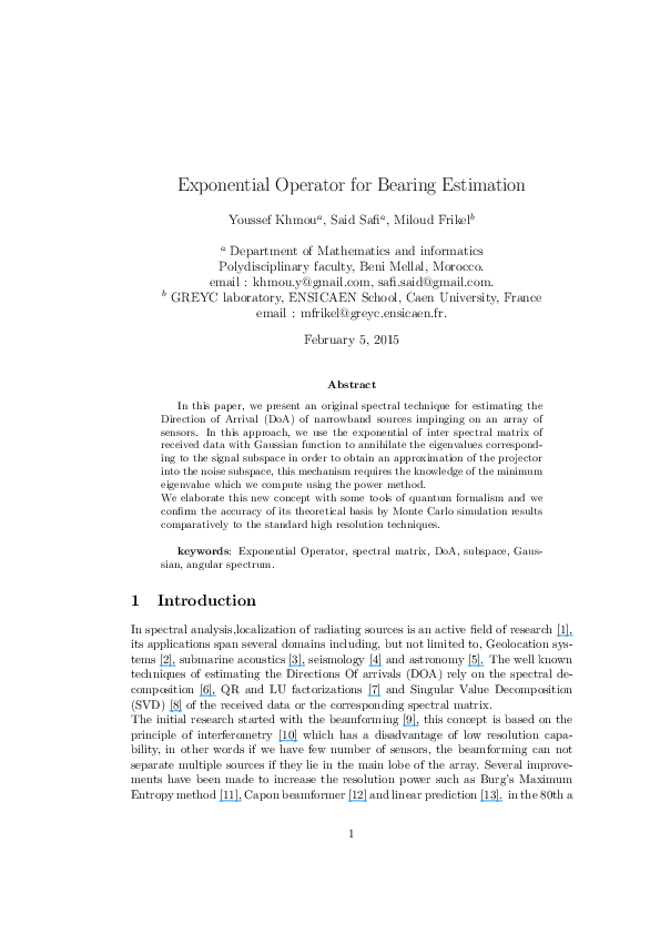 (PDF) Exponential Operator for Bearing Estimation