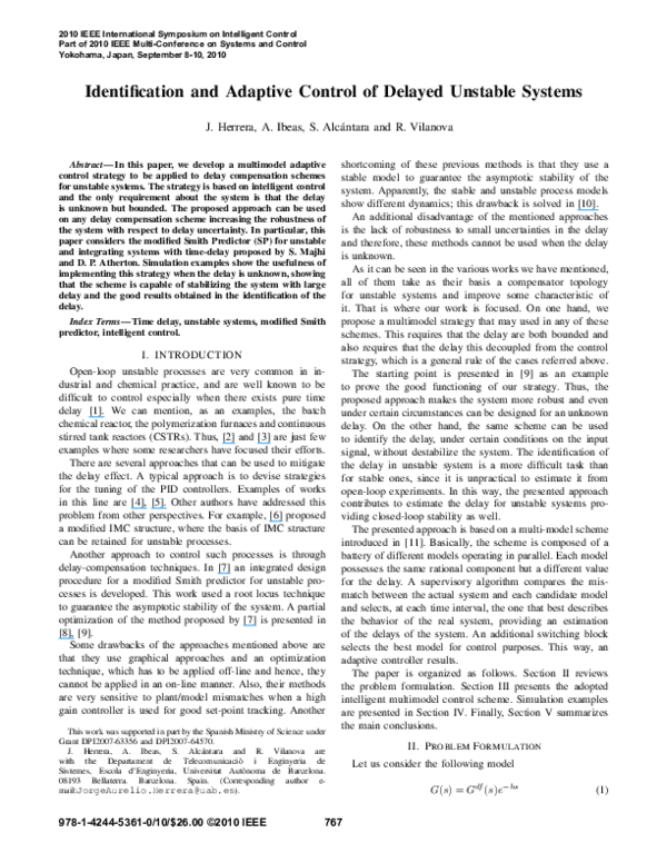 (PDF) Identification and adaptive control of delayed unstable systems ...