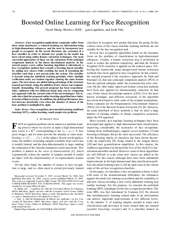 (PDF) Boosted Online Learning for Face Recognition