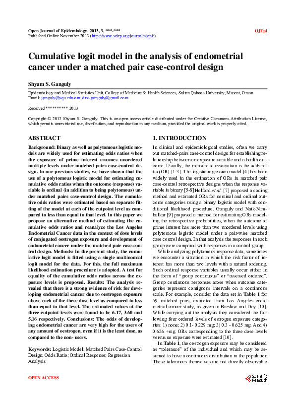 (PDF) Cumulative logit model in the analysis of endometrial cancer ...