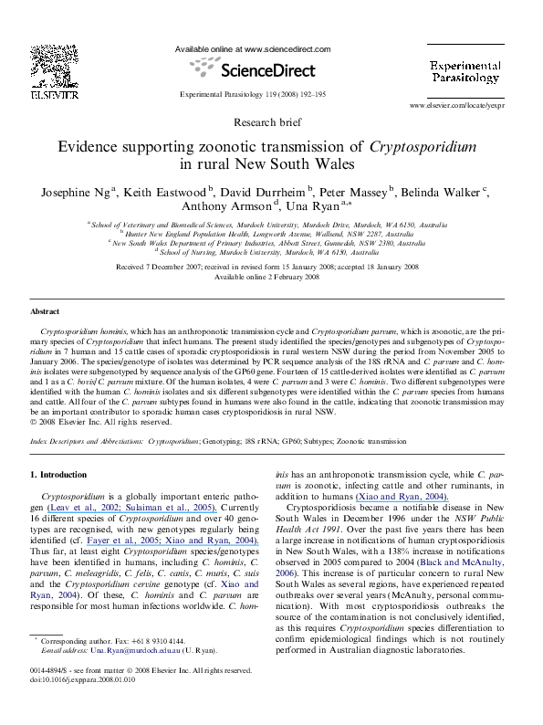(PDF) Evidence supporting zoonotic transmission of Cryptosporidium in ...